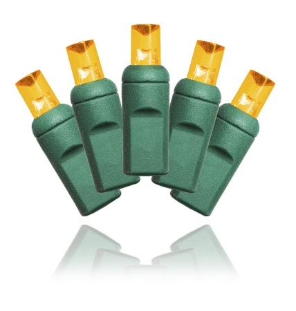 5 mm. Conical Led- Amber 50 Lights- Green Wire - 5.5 in.