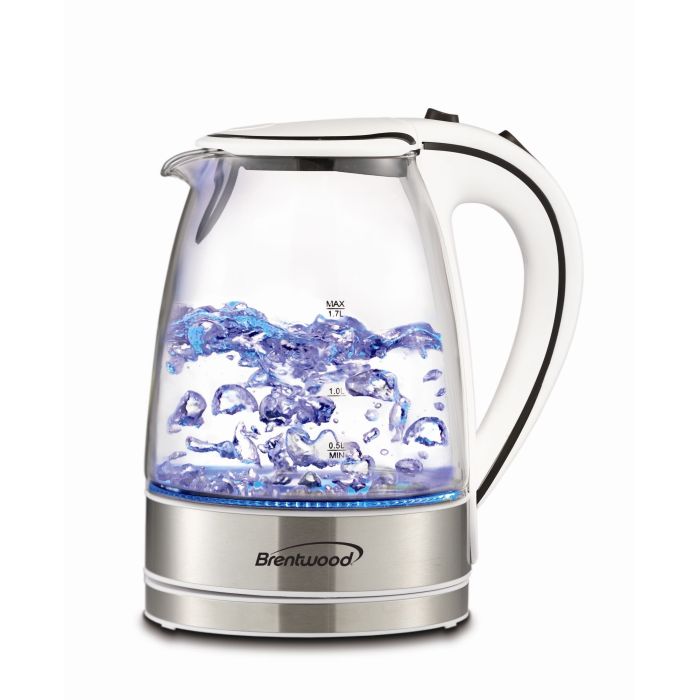 Picture of Brentwood KT1900W 1.7L Tempered Glass Tea Kettle- White