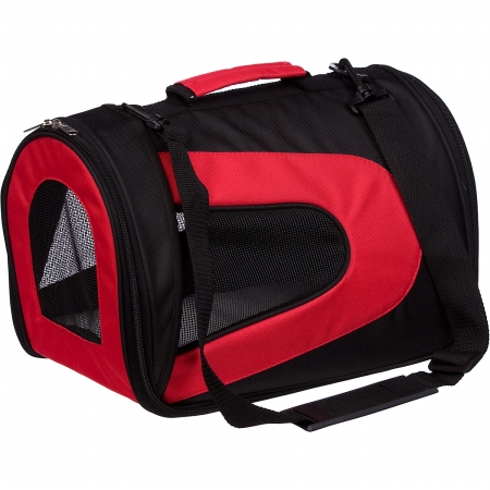 Airline Approved Folding Zippered Sporty Mesh Pet Carrier - Red & Black- Large - Pet Life B7RDLG