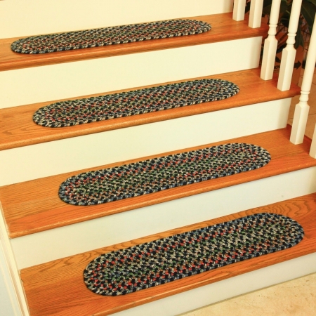 Picture of Rhody Rug KA13A008X028-13 Katie Multi Braided Stair Tread- Navy - Set Of 13
