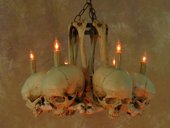 Life-Size Skull & Hip Bone Chandelier With Six Skulls