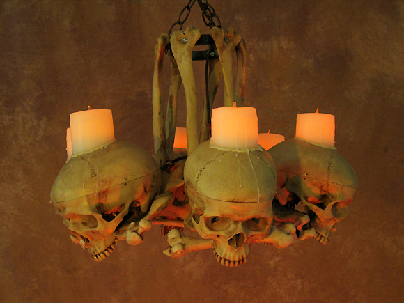 Life-Size Skull & Hip Bone Chandelier With Wax Candles