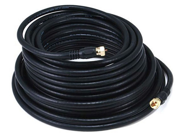 Quad Shield - CL2 Coaxial Cable With F Type Connector - Black- 50 ft.
