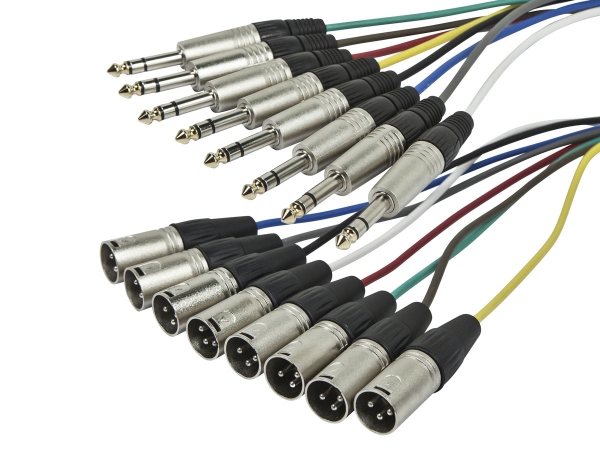 10 ft. 8-Channel TRS to XLR Snake Cable - Black - 3 m - Balanced Audio Lines