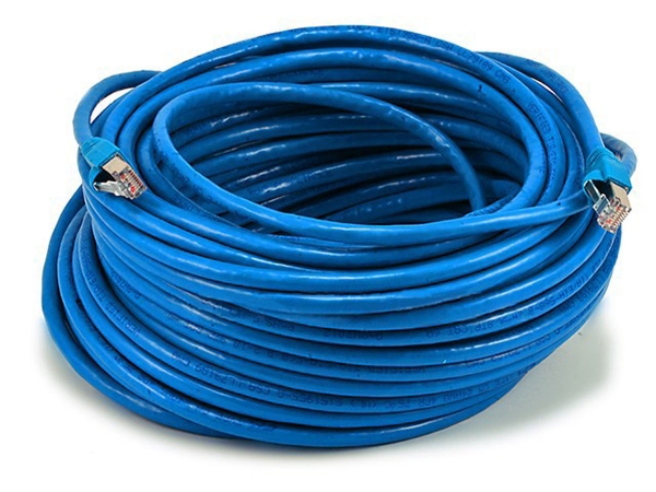 100 ft. 24AWG Cat6A 500MHz STP Bare Copper Ethernet Network Cable, Blue