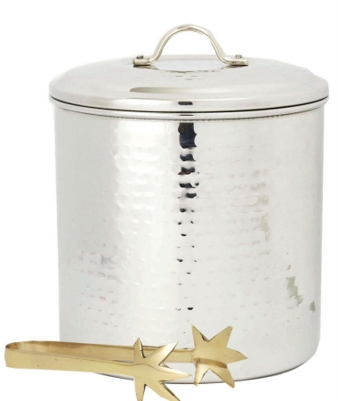 Picture of Old Dutch International 976 Hammered Stainless Steel Ice Bucket with Liner & Tongs- 3 Quart