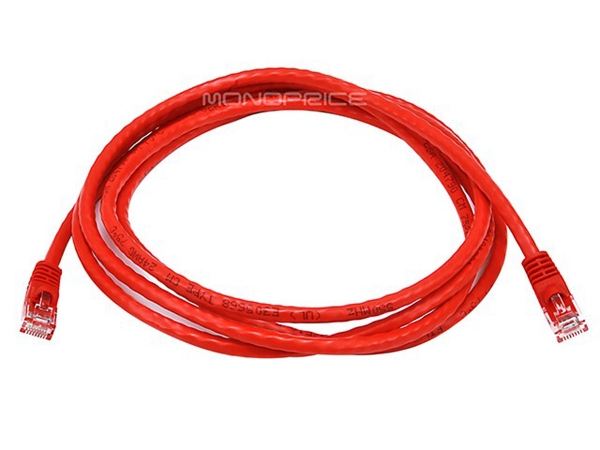 24AWG Cat6 500MHz Crossover Bare Copper Ethernet Network Cable - Red- 7 ft.