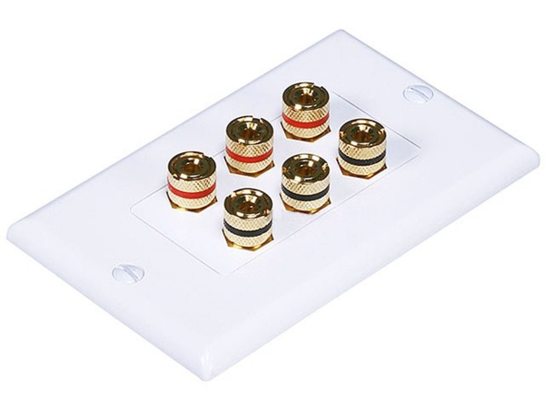 3538 High Quality Banana Binding Post Two-Piece Inset Wall Plate for 3 Speakers - Coupler Type -  Monoprice