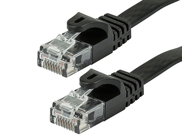25 ft. 30AWG Cat5e 350MHz UTP Flat Bare Copper Ethernet Network Cable - Black