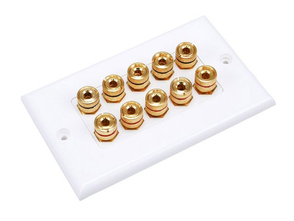 3539 High Quality Banana Binding Post Two-Piece Inset Wall Plate for 5 Speakers - Coupler Type -  Monoprice