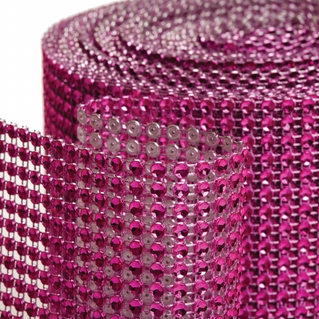 Koyal Wholesale 402044 Diamond Rhinestone Ribbon Wrap Roll - Fuchsia