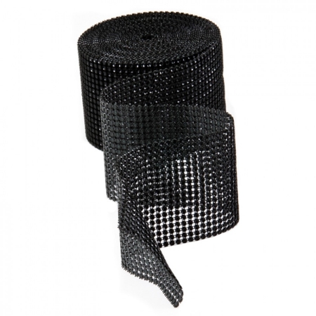 Koyal Wholesale 402043 Diamond Rhinestone Ribbon Wrap Roll - Black on Black