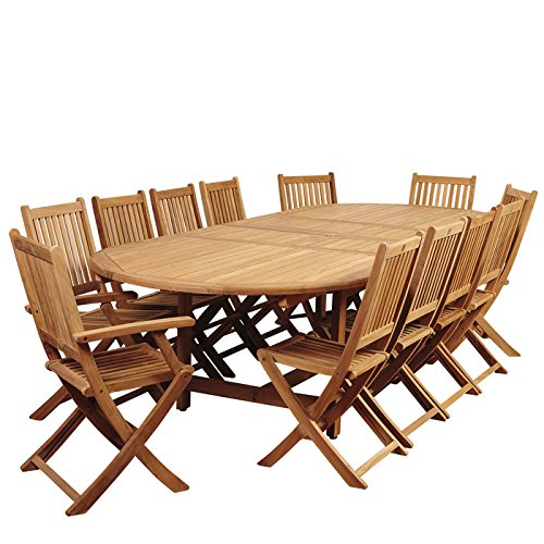 SC DIANDLX-10YOG-2YOGARM Amazonia Highland Park 13 Piece Teak Double-Extendable Oval Dining Set
