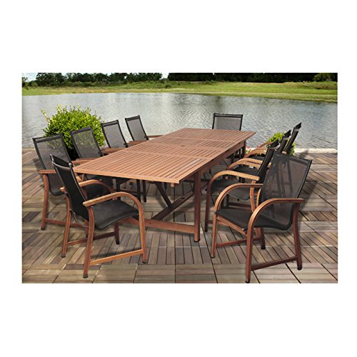 SC LEY-10MANHA Damon 11 Piece Eucalyptus Extendable Rectangular Patio Dining Set