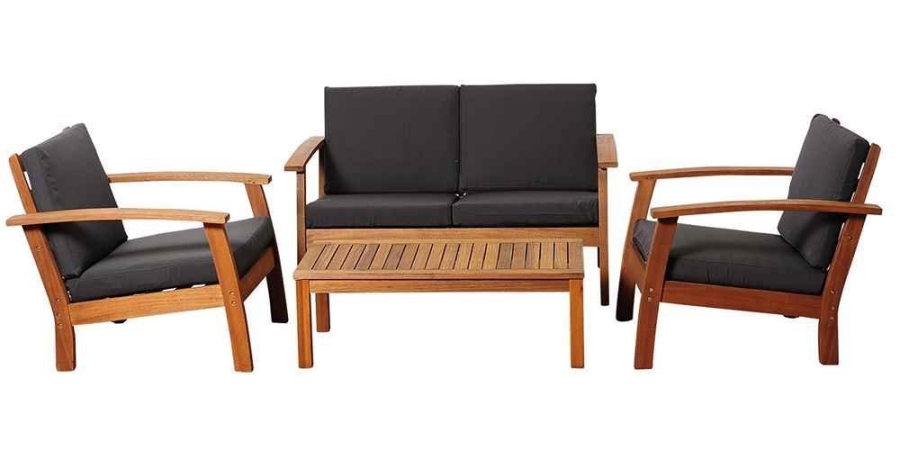 SC KINGS4DEEP-BK Murano 4 Piece Eucalyptus Patio Conversation Set with Black Cushions