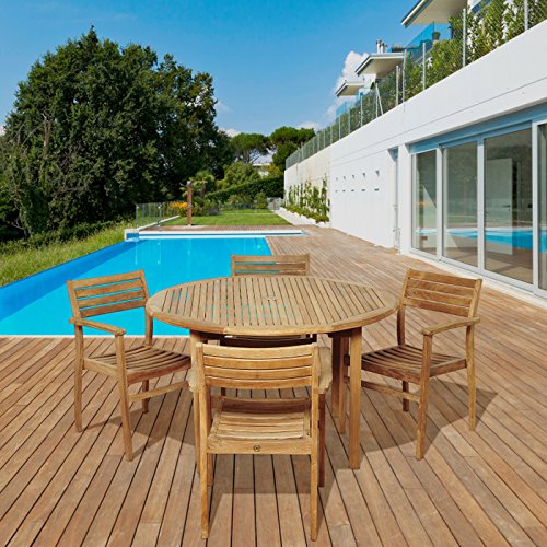 Windsor Teak 5-Pc Round Outdoor Dining Set - Natural - Brown
