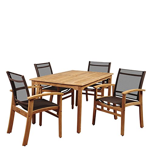 SC MALIREC-4FORTBR Amazonia New Pacific 5 Piece Teak Rectangular Dining Set with Brown Sling Chair