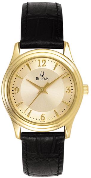 Picture of 97V25 Bulova Gold-Tone Leather Ladies Watch