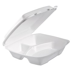 Picture of DCC90HTPF3R Foam Hinged Lid Container&#44; 3-Compartment&#44; White
