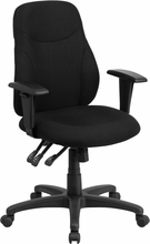 BT-90297M-A-GG Mid-Back Black Fabric Multi-Functional Ergonomic Chair With Height Adjustable Arms -  Flash Furniture