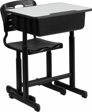 Picture of Flash Furniture YU-YCX-046-09010-GG Adjustable Height Student Desk And Chair With Black Pedestal Frame