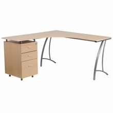 Picture of Flash Furniture NAN-WK-113-GG Beech Laminate L-Shape Desk With Three Drawer Pedestal
