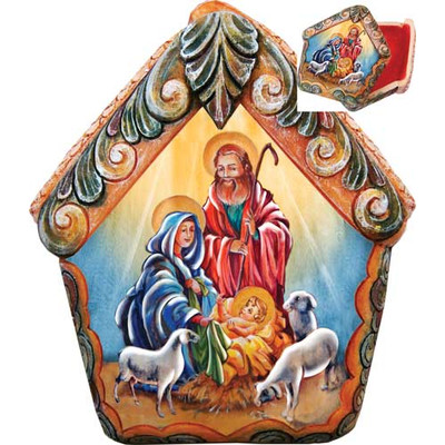 GDeBrekht Nativity Scene Wrapped Wishes Dome Box - Hand-Painted Christmas Keepsake Box