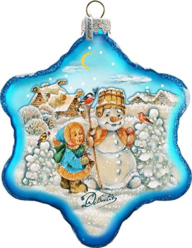 GDeBrekht 754-005 Building A Snowman Snowflake Glass Ornament
