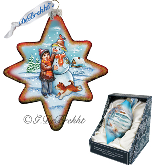 GDeBrekht Build A Snowman North Star Glass Ornament