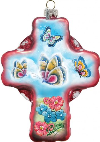 GDeBrekht 758001R Butterflies Cross Glass Ornament