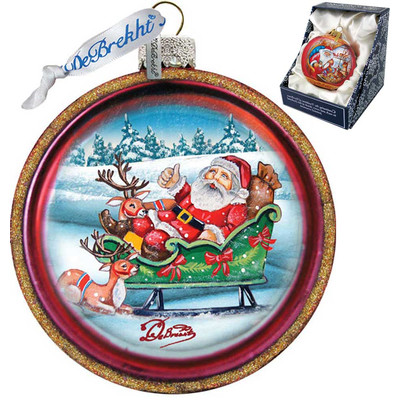 GDeBrekht  Joyful Sleigh Ride Cut Ball Glass Ornament