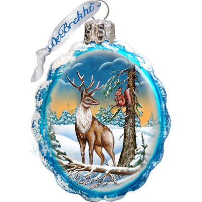 GDeBrekht  Deer And Friend Glass Ornament