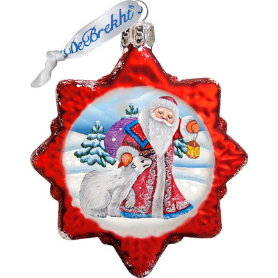 GDeBrekht Santa With Polar Bear Glass Ornament