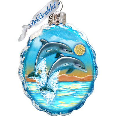 GDeBrekht 777373 Flower Dolphins Coastal Glass Ornament