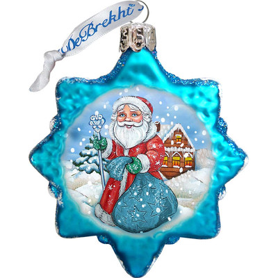 GDeBrekht Santa With Blue Bag Glass Ornament