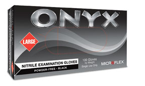 Microflex Onyx Nitrile Exam Gloves, Textured Fingertips, 3.5 mil, Powder-Free, S, Black, PK100