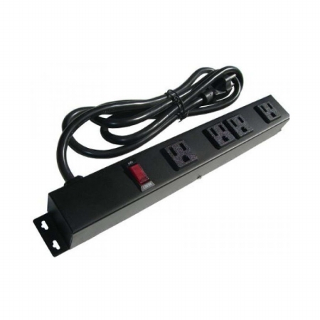 Picture of e-dustry EPS-10461E 4 Outlet Metal Power Strip- 1 ft. - Black