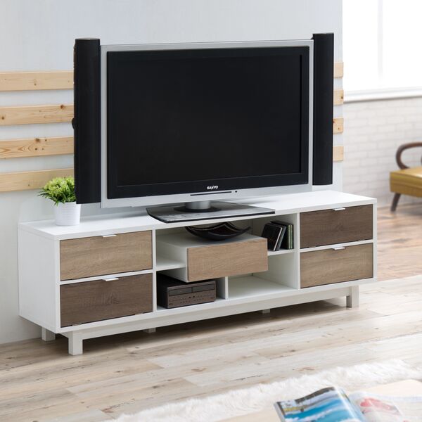 Picture of Enitial Lab HFW-1478C2 Morpheus Modern Two-Toned Tv Stand&#44; White & Natural Wood