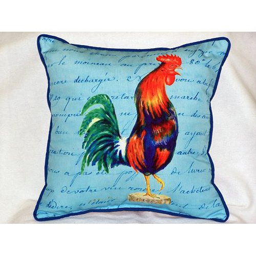 Blue Rooster Script - Large Indoor & Outdoor Pillow 18 x 18