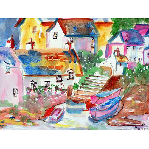 Picture of Betsy Drake DM938G Boats At Steps Doormat 30 x 50