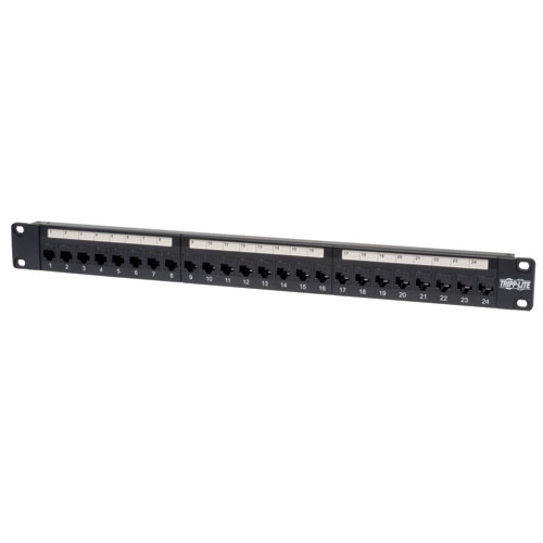 Patch Panel 24-Port 1U Rackmount Cat6 Feed Through RJ45 Ethernet TAA - Black