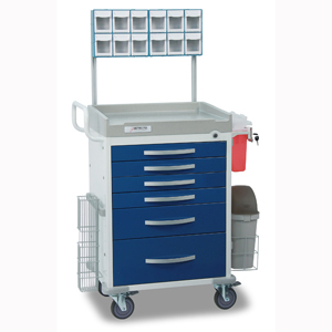 Picture of Cardinal Scale RC333369BLU-L Rescue Cart- White Frame With 6 Blue Drawers- Loaded