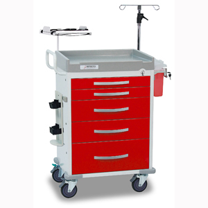 Picture of Cardinal Scale RC33669RED-L Rescue Cart- White Frame With 5 Red Drawers- Loaded