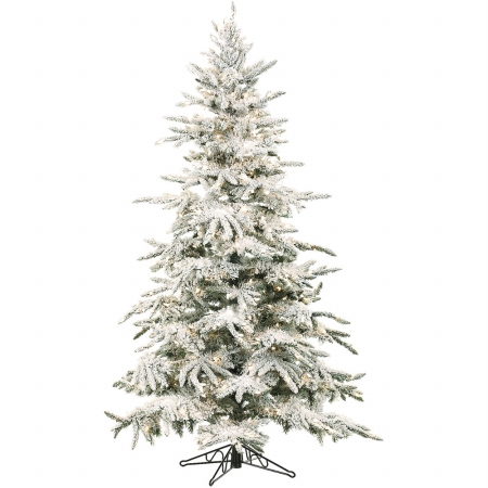 7.5 ft. Flocked Mountain Pine Tree - Snowy Finish - Prelit with LED Lights