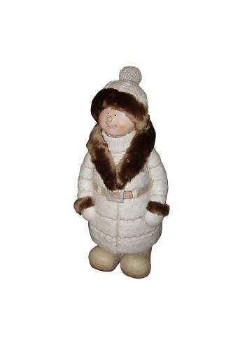 Picture of Alpine QWR584 28 in. Boy With White & Brown Coat & Hat Standing Statuary