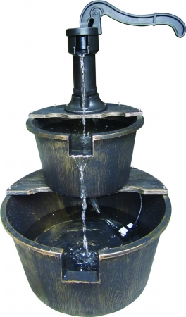 27 in. Two Tier Barrel & Pump Fountain - Bronze
