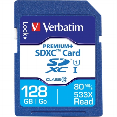 Picture of Verbatim 98729 128GB PremiumPlus 533X SDHC Memory Card- UHS-I Class 10