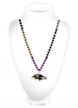 Picture of Baltimore Ravens Beads with Medallion Mardi Gras Style