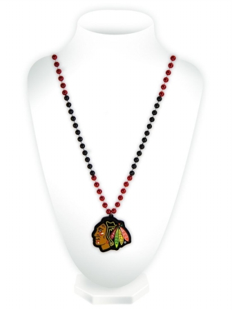 Picture of Chicago Blackhawks Beads with Medallion Mardi Gras Style