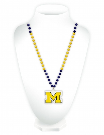 Picture of Michigan Wolverines Beads with Medallion Mardi Gras Style